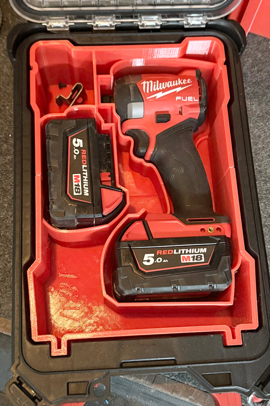 Milwaukee Packout Compact Organiser Custom Inserts for the the M18 Fuel M18FID3-0 Impact driver + 5ah batteries