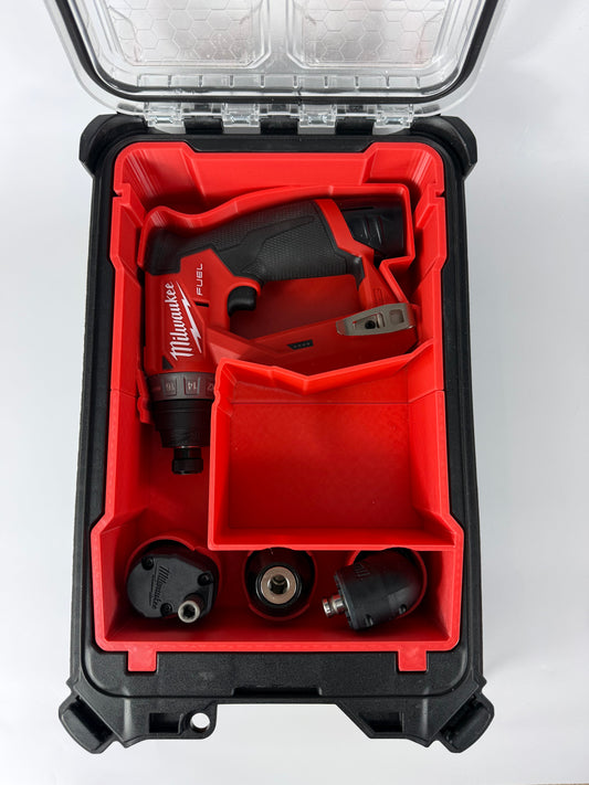Custom inserts designed for the Milwaukee Packout Compact Organiser and M12 Installation Drill