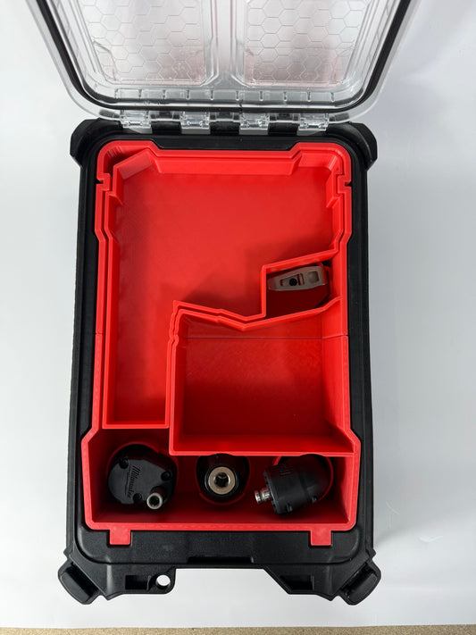 Custom inserts designed for the Milwaukee Packout Compact Organiser and M12 Installation Drill