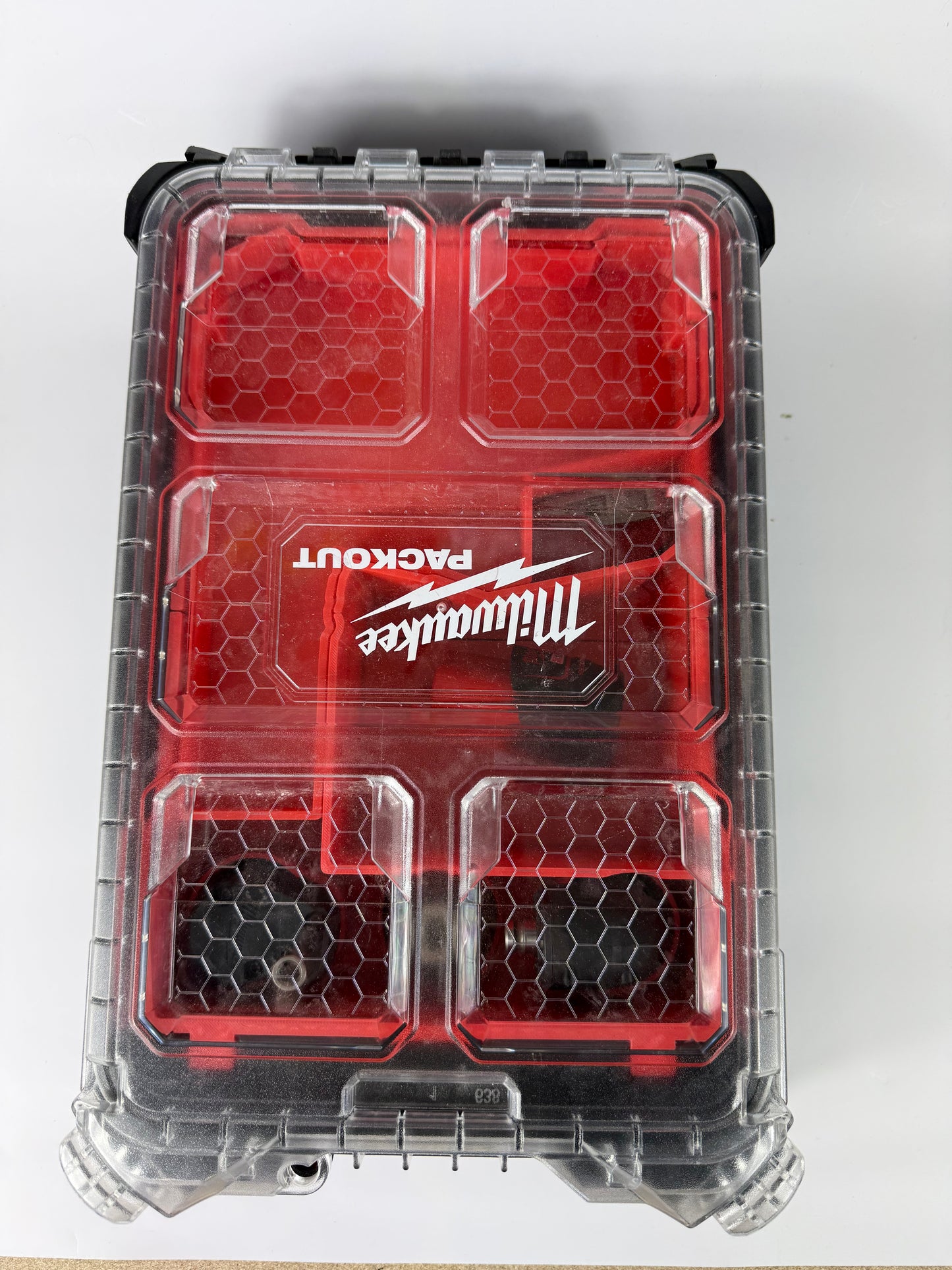 Custom inserts designed for the Milwaukee Packout Compact Organiser and M12 Installation Drill